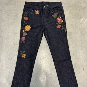 Flower Walk Floral Embroidered Denim Jeans Girls Youth 28” x 25.5” ( 12 / 14 )